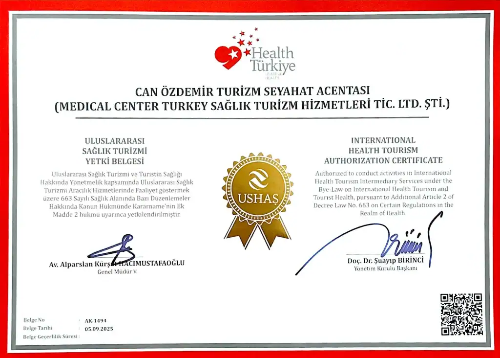 International Health Tourism Authorization Certificate – Official license issued by the Turkish Ministry of Health to Medical Center Turkey